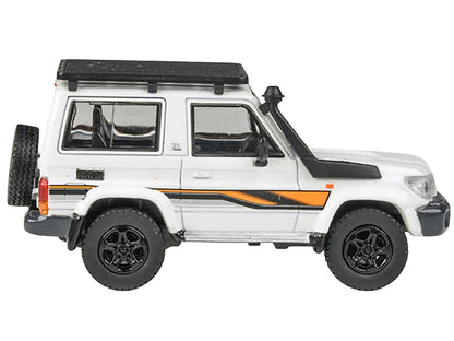 2023 Toyota Land Cruiser 71 White "70th Anniversary" with Stripes and Roofrack 1/64 Diecast Model Car