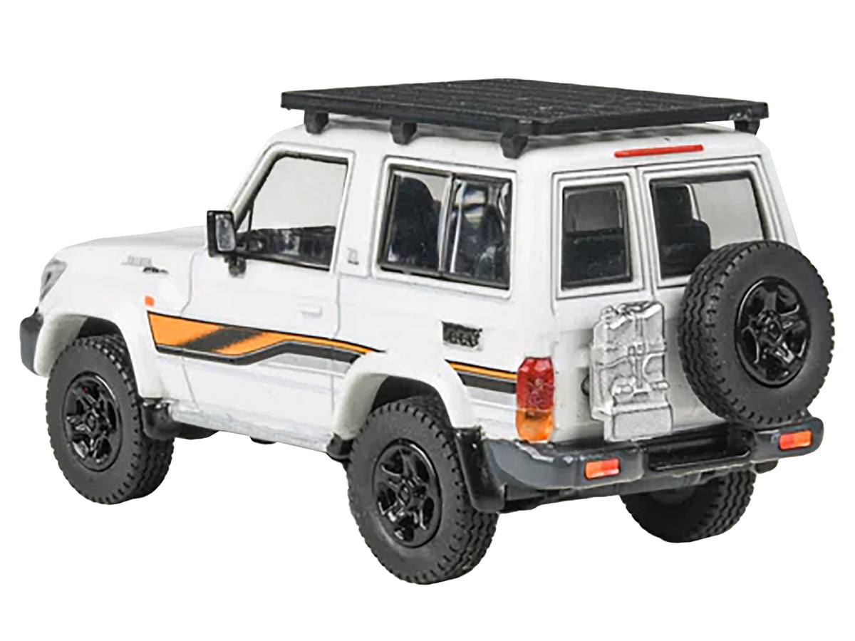 2023 Toyota Land Cruiser 71 White "70th Anniversary" with Stripes and Roofrack 1/64 Diecast Model Car