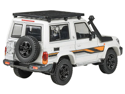 2023 Toyota Land Cruiser 71 White "70th Anniversary" with Stripes and Roofrack 1/64 Diecast Model Car