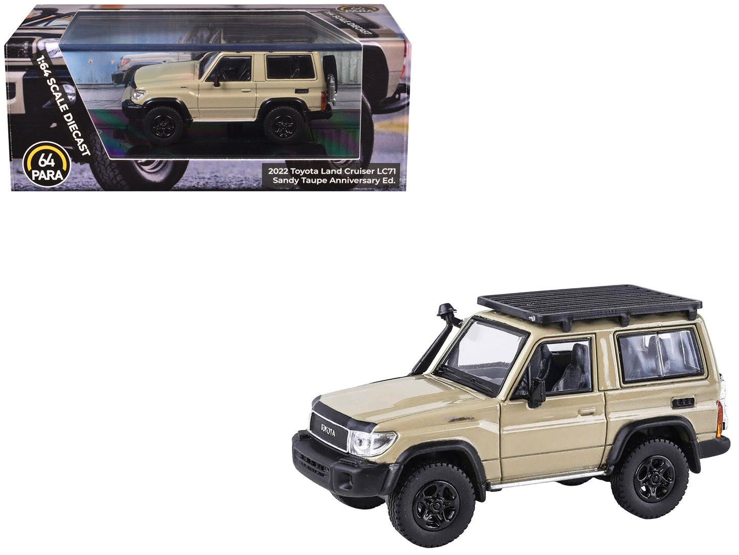 2023 Toyota Land Cruiser 71 Sandy Taupe "70th Anniversary" with Roofrack 1/64 Diecast Model Car