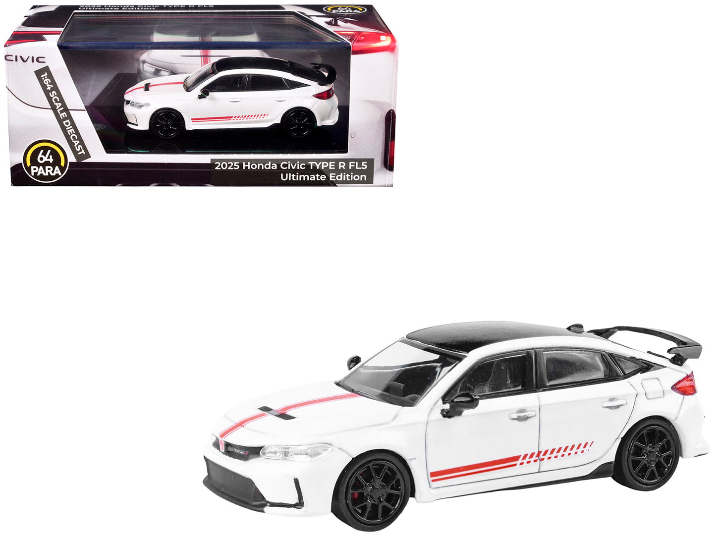 2025 Honda Civic Type R FL5 "Ultimate Edition" White with Red Stripes and Black Top 1/64 Diecast Model Car