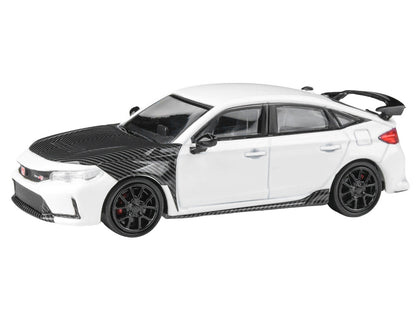2025 Honda Civic Type R FL5 White with Carbon Hood and Accents 1/64 Diecast Model Car
