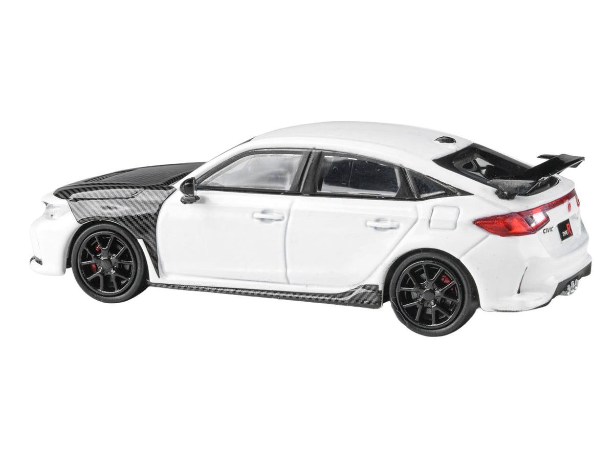 2025 Honda Civic Type R FL5 White with Carbon Hood and Accents 1/64 Diecast Model Car