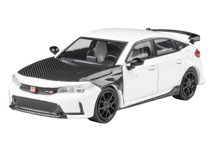 2025 Honda Civic Type R FL5 White with Carbon Hood and Accents 1/64 Diecast Model Car