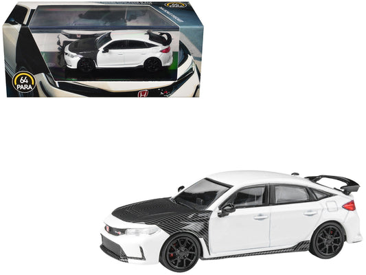 2025 Honda Civic Type R FL5 White with Carbon Hood and Accents 1/64 Diecast Model Car
