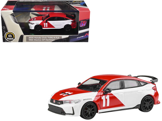 2025 Honda Civic Type R FL5 #11 "1965 Mexico GP Heritage" Red and White 1/64 Diecast Model Car