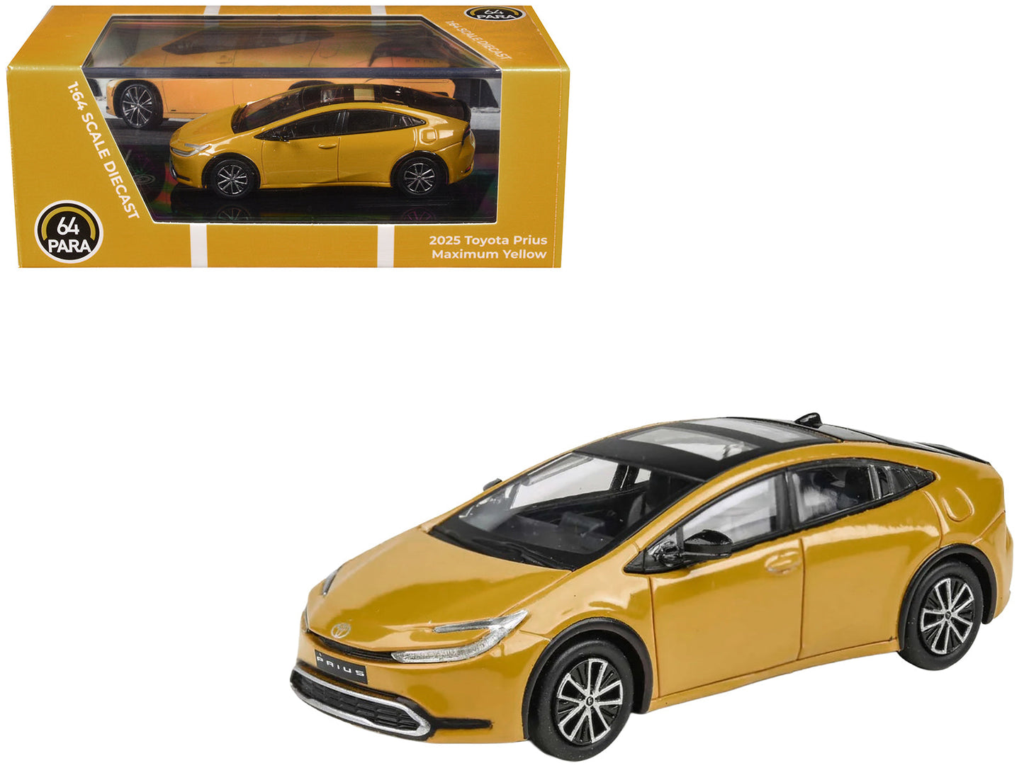 2023 Toyota Prius Maximum Yellow with Black Top and Sun Roof 1/64 Diecast Model Car