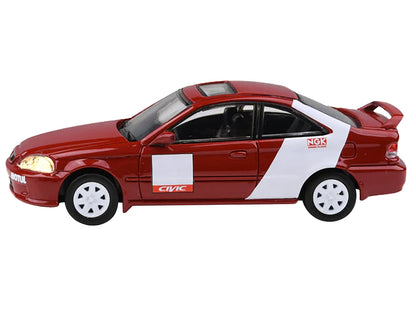 1999 Honda Civic Si EM1 "Kanjo Livery" Red with White Stripes 1/64 Diecast Model Car