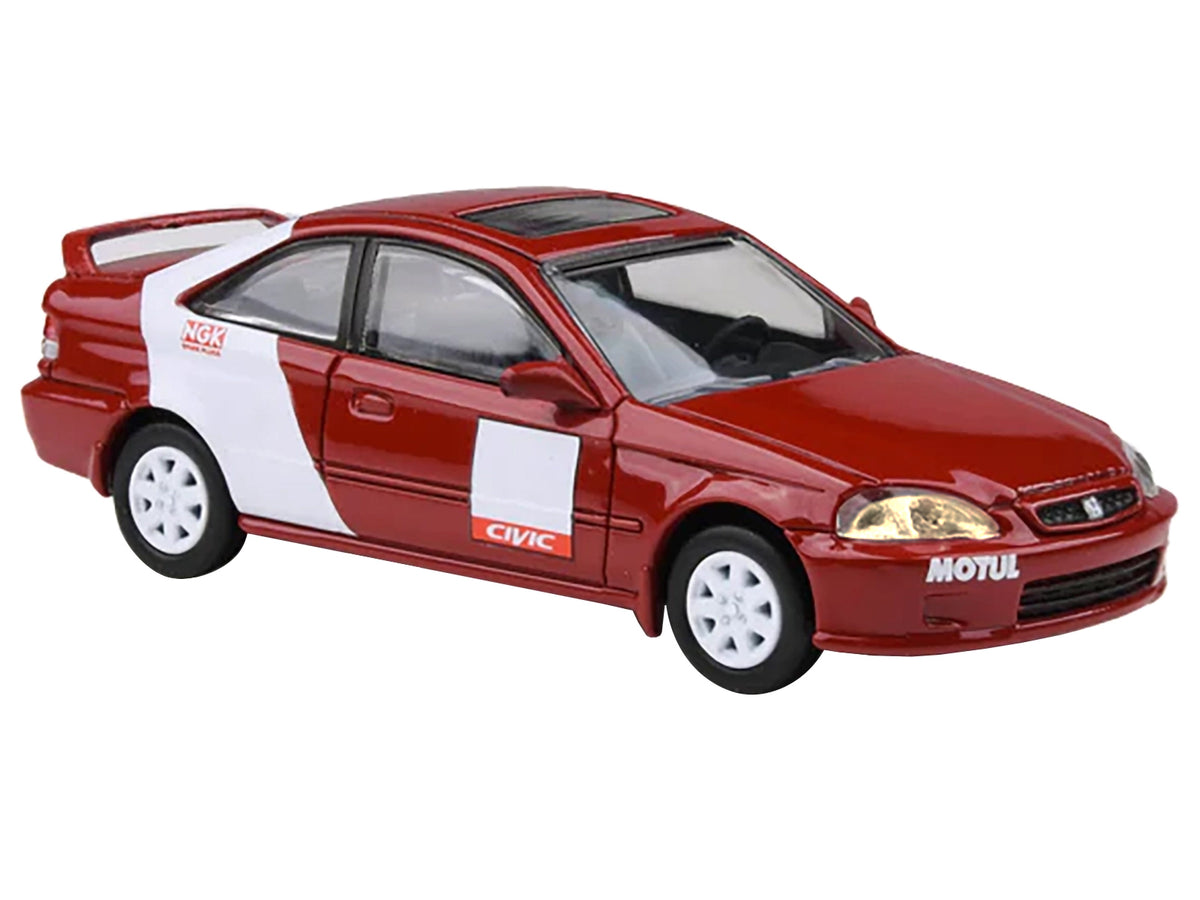 1999 Honda Civic Si EM1 "Kanjo Livery" Red with White Stripes 1/64 Diecast Model Car