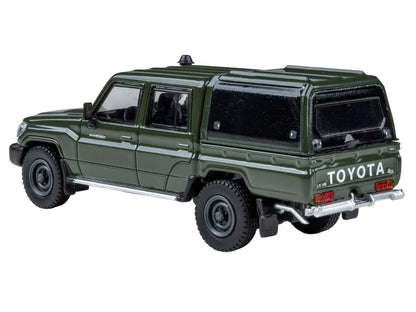2014 Toyota Land Cruiser LC 79 with Camper Shell Military Green 1/64 Diecast Model Car