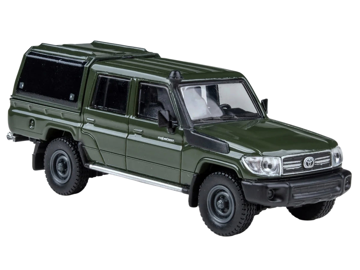 2014 Toyota Land Cruiser LC 79 with Camper Shell Military Green 1/64 Diecast Model Car