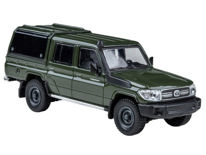 2014 Toyota Land Cruiser LC 79 with Camper Shell Military Green 1/64 Diecast Model Car