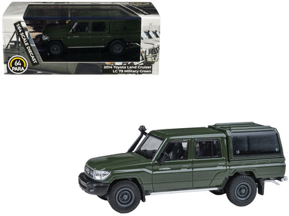 2014 Toyota Land Cruiser LC 79 with Camper Shell Military Green 1/64 Diecast Model Car
