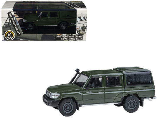 2014 Toyota Land Cruiser LC 79 with Camper Shell Military Green 1/64 Diecast Model Car