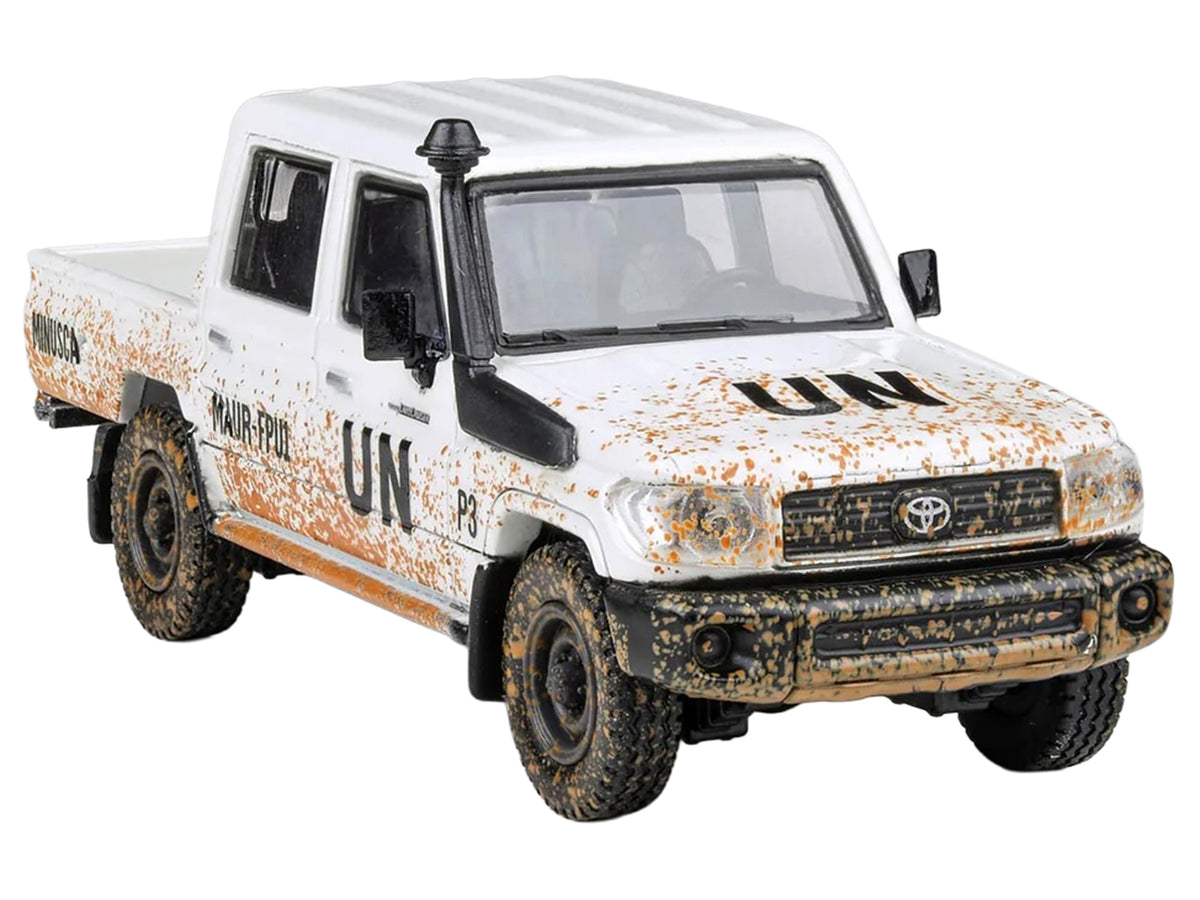 2014 Toyota Land Cruiser LC 79 Pickup Truck "UN MINUSCA" White (Dirty Version) 1/64 Diecast Model Car