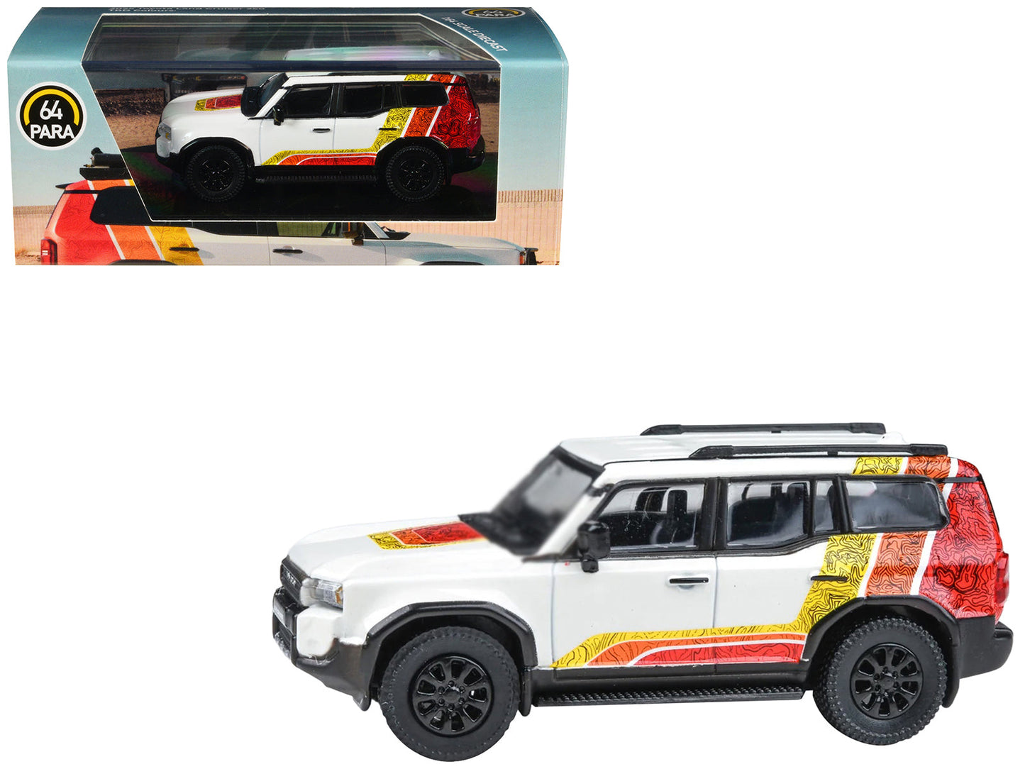 2024 Toyota Land Cruiser 250 Prado White with "TRD" Stripes 1/64 Diecast Model Car