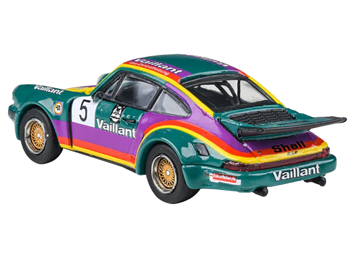 1975 Porsche 911 Carrera RSR 3.0 #5 "Kremer Racing - Vaillant" Green with Stripes 1/64 Diecast Model Car