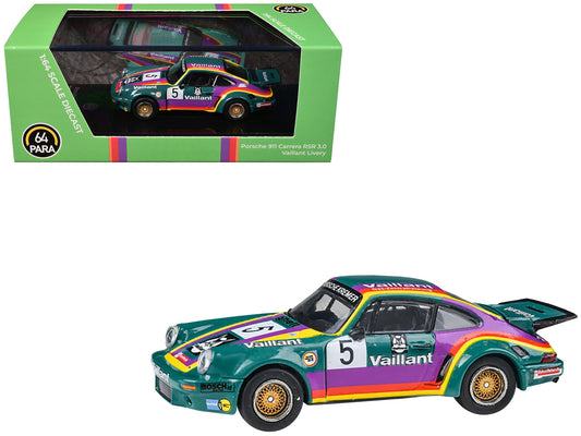 1975 Porsche 911 Carrera RSR 3.0 #5 "Kremer Racing - Vaillant" Green with Stripes 1/64 Diecast Model Car