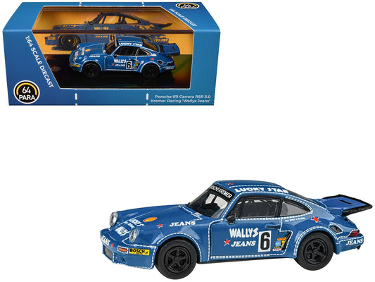 1975 Porsche 911 Carrera RSR 3.0 #6 "Kremer Racing - Wallys Jeans" Blue 1/64 Diecast Model Car