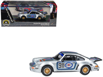 Porsche 911 Carrera RSR 3.0 "Martini Racing" Silver Metallic with Stripes 1/64 Diecast Model Car