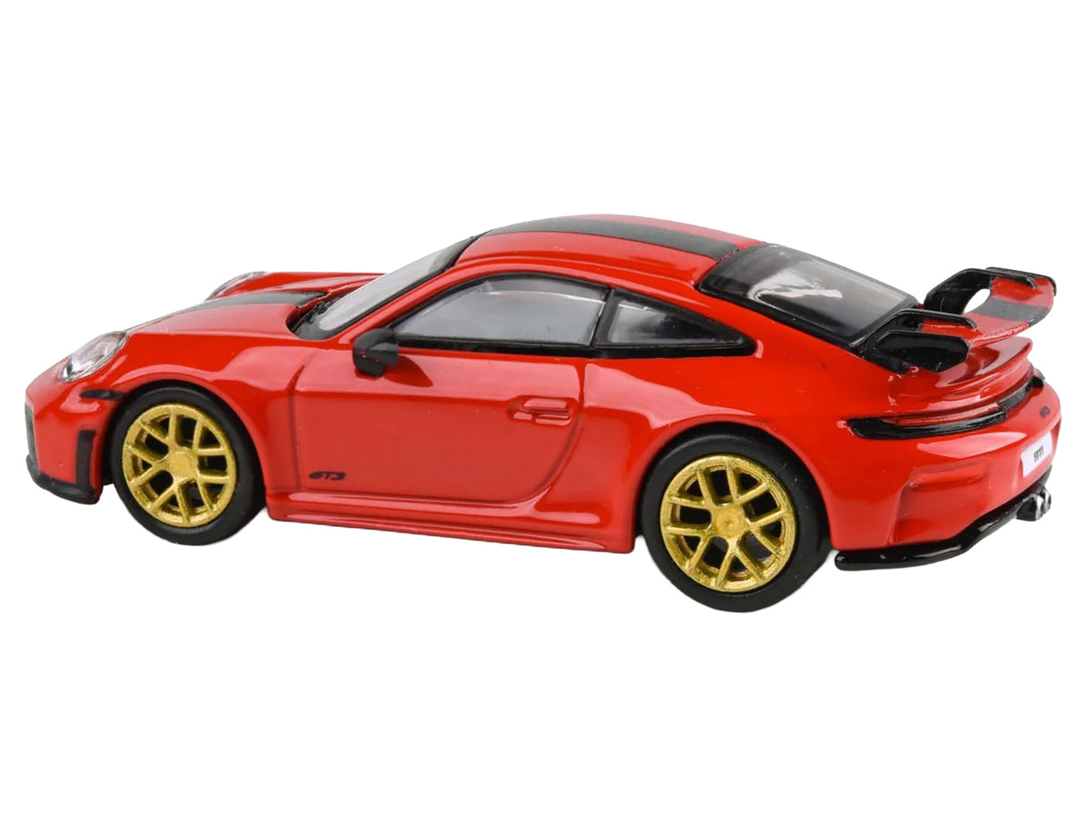 2025 Porsche 911 GT3 (992.2) Guards Red with Carbon Stripe and Gold Wheels 1/64 Diecast Model Car
