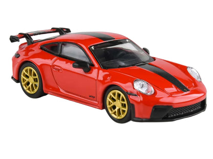 2025 Porsche 911 GT3 (992.2) Guards Red with Carbon Stripe and Gold Wheels 1/64 Diecast Model Car