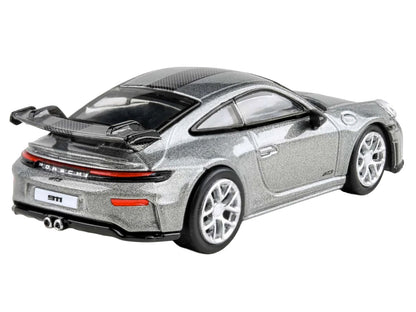 2025 Porsche 911 GT3 (992.2) GT Silver Metallic with Carbon Stripe 1/64 Diecast Model Car
