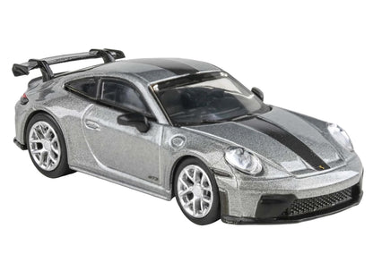 2025 Porsche 911 GT3 (992.2) GT Silver Metallic with Carbon Stripe 1/64 Diecast Model Car