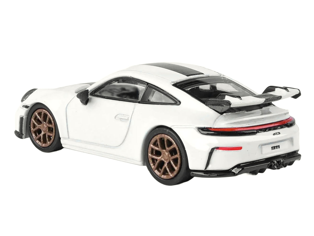 2025 Porsche 911 GT3 (992.2) Grand Prix White with Carbon Stripe 1/64 Diecast Model Car