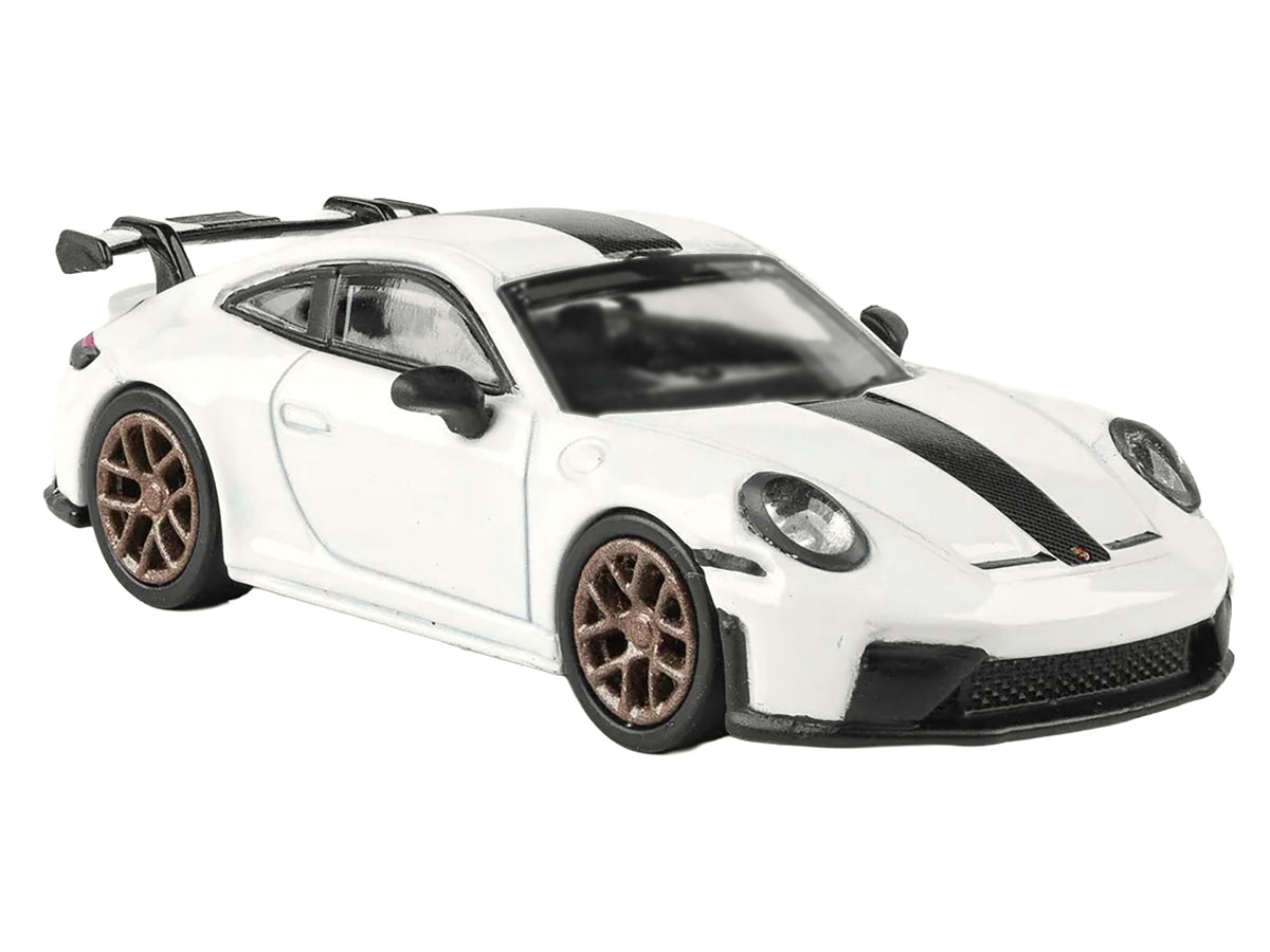 2025 Porsche 911 GT3 (992.2) Grand Prix White with Carbon Stripe 1/64 Diecast Model Car
