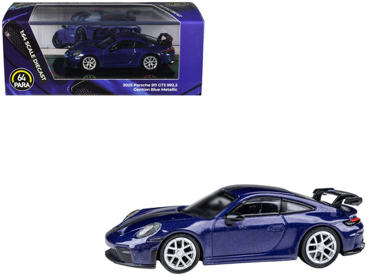 2025 Porsche 911 GT3 (992.2) Gentian Blue Metallic with Carbon Stripe 1/64 Diecast Model Car