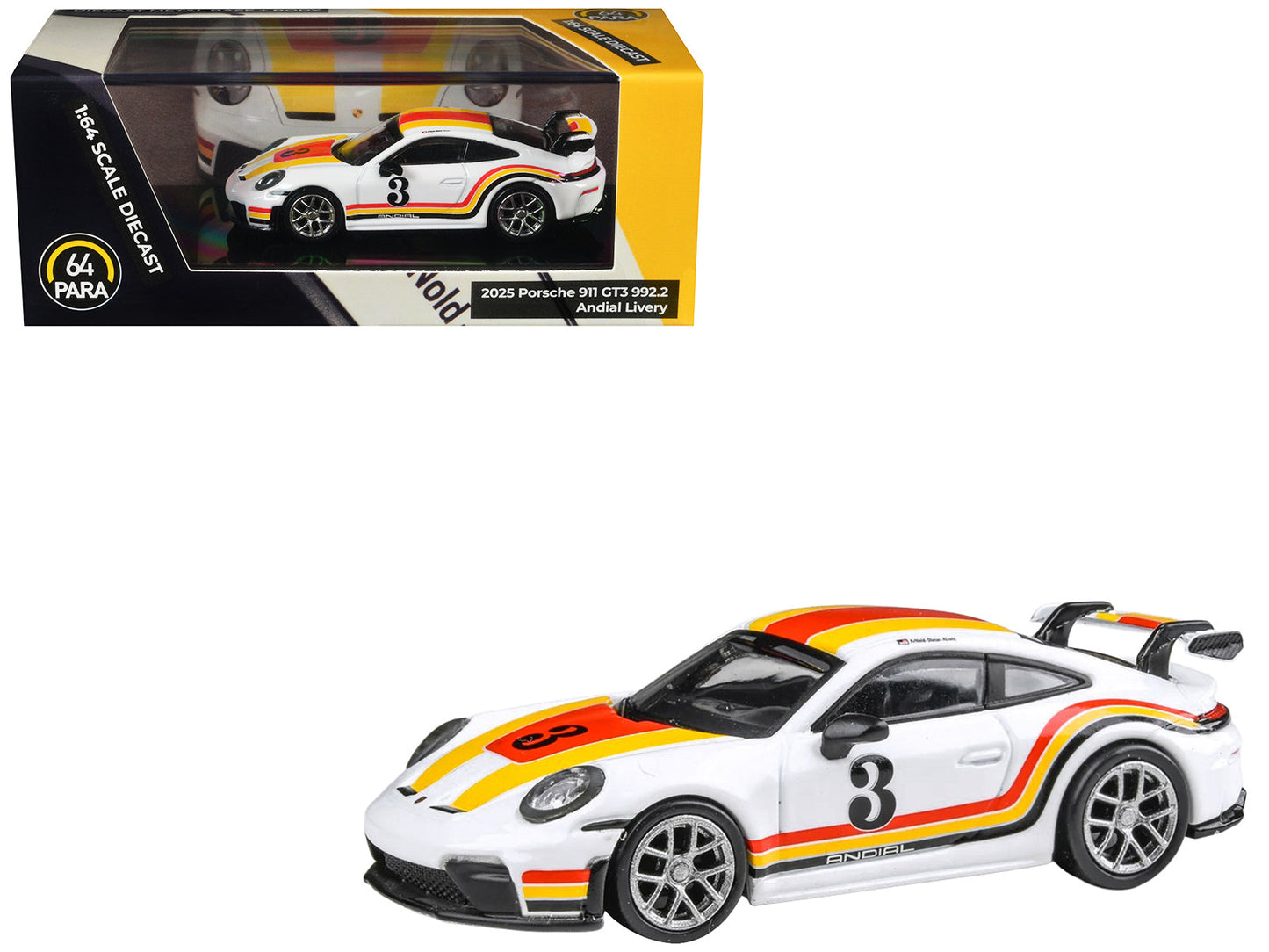2025 Porsche 911 GT3 (992.2) #3 "Andial Livery" White with Stripes 1/64 Diecast Model Car