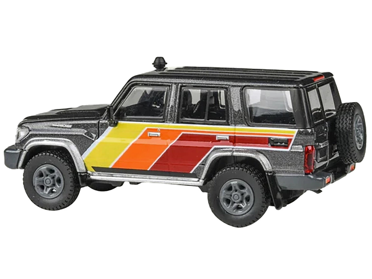 2014 Toyota Land Cruiser LC76 "TRD Livery" Gray Metallic with Stripes 1/64 Diecast Model Car