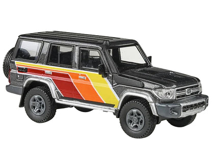 2014 Toyota Land Cruiser LC76 "TRD Livery" Gray Metallic with Stripes 1/64 Diecast Model Car