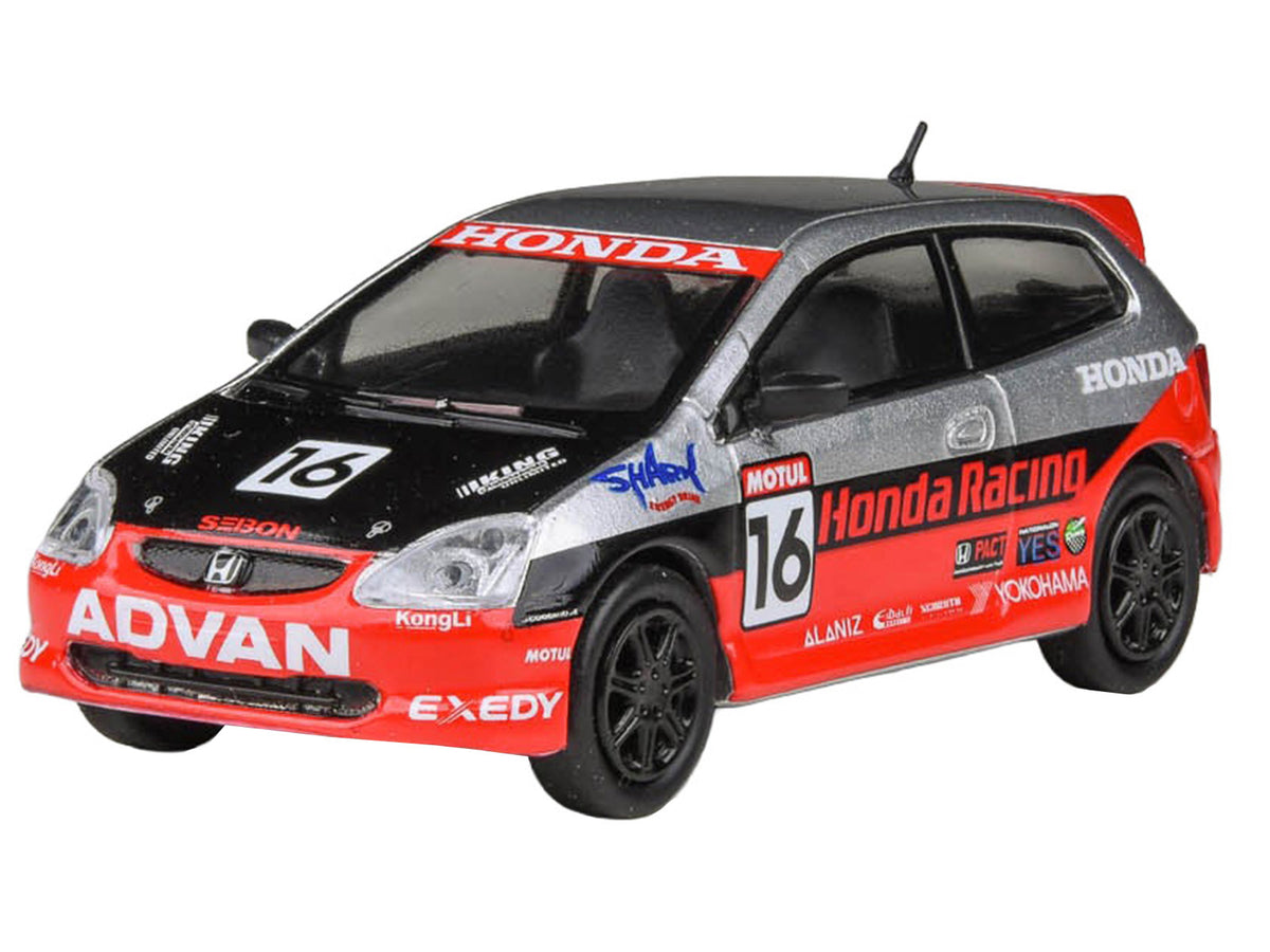 2005 Honda Civic #16 "SEMA RealTime Racing" Silver Metallic and Red with Black Graphics 1/64 Diecast Model Car