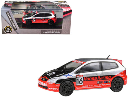 2005 Honda Civic #16 "SEMA RealTime Racing" Silver Metallic and Red with Black Graphics 1/64 Diecast Model Car