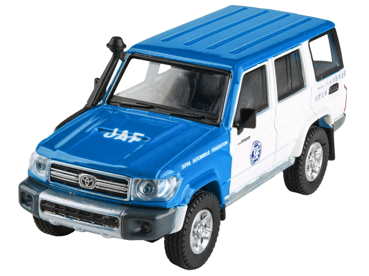 2014 Toyota Land Cruiser 76 RHD (Right Hand Drive) Blue and White "Japan Automobile Federation" 1/64 Diecast Model Car