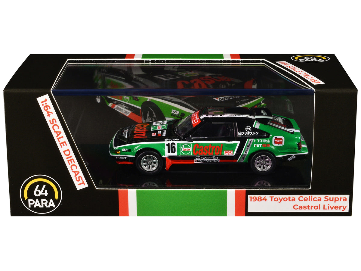 1984 Toyota Celica Supra #16 "Castrol Livery" Black and Green with Graphics 1/64 Diecast Model Car