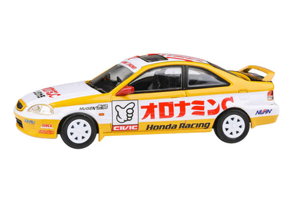 1999 Honda Civic EM1 RHD (Right Hand Drive) "Oyatsu Racing" White and Yellow with Graphics 1/64 Diecast Model Car