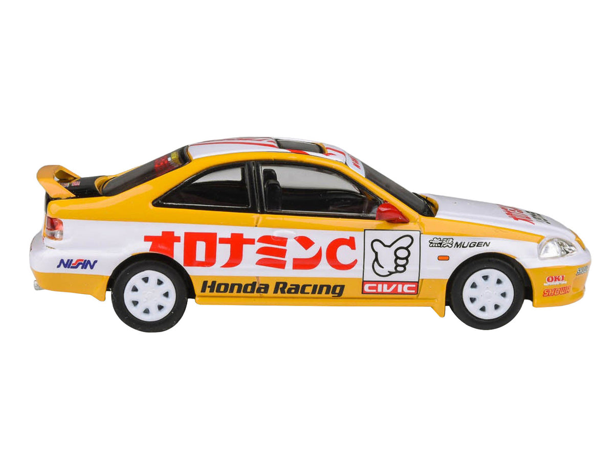 1999 Honda Civic EM1 RHD (Right Hand Drive) "Oyatsu Racing" White and Yellow with Graphics 1/64 Diecast Model Car