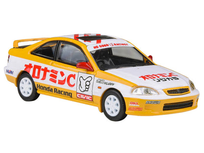 1999 Honda Civic EM1 RHD (Right Hand Drive) "Oyatsu Racing" White and Yellow with Graphics 1/64 Diecast Model Car