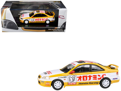1999 Honda Civic EM1 RHD (Right Hand Drive) "Oyatsu Racing" White and Yellow with Graphics 1/64 Diecast Model Car