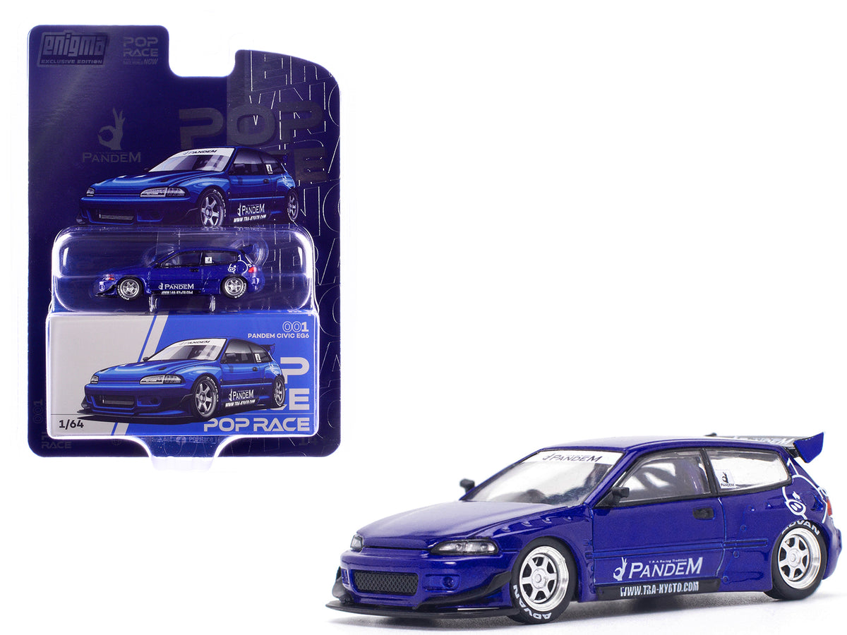 Pandem Civic EG6 RHD (Right Hand Drive) Blue Metallic "Enigma Exclusive Edition" 1/64 Diecast Model Car