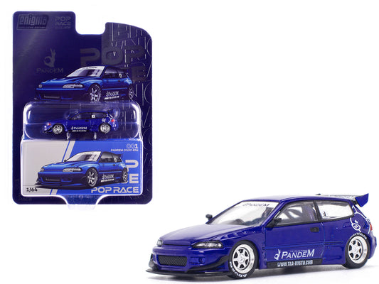 Pandem Civic EG6 RHD (Right Hand Drive) Blue Metallic "Enigma Exclusive Edition" 1/64 Diecast Model Car