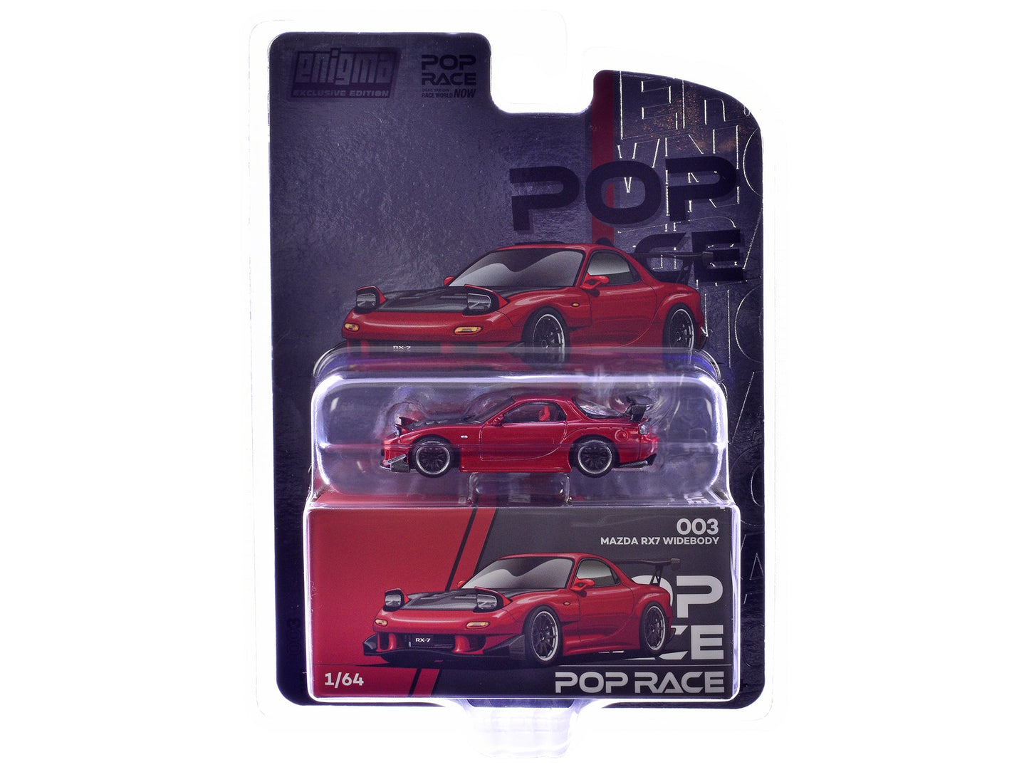 Mazda RX-7 Widebody RHD (Right Hand Drive) Red Metallic with Carbon Hood "Enigma Exclusive Edition" 1/64 Diecast Model Car