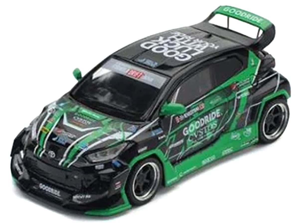 Pandem GR Yaris RHD (Right Hand Drive) "Goodride Motorsports" Green and Black with Graphics "Enigma Exclusive Edition" 1/64 Diecast Model Car