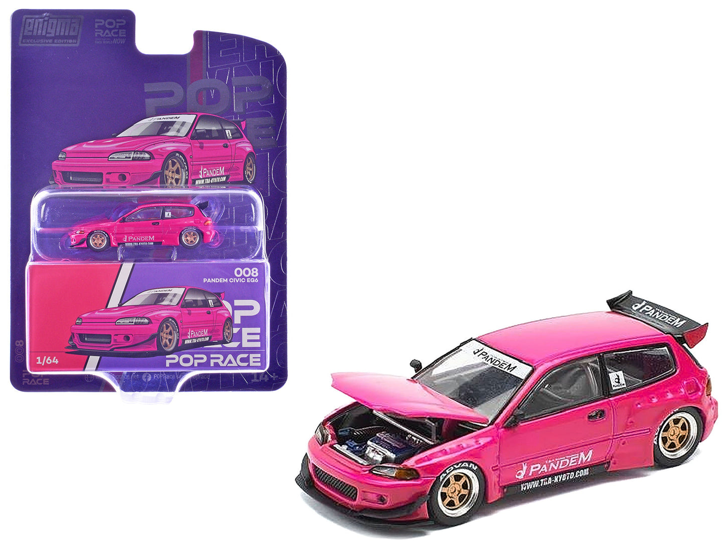 Pandem Civic EG6 RHD (Right Hand Drive) Pink "Enigma Exclusive Edition" 1/64 Diecast Model Car