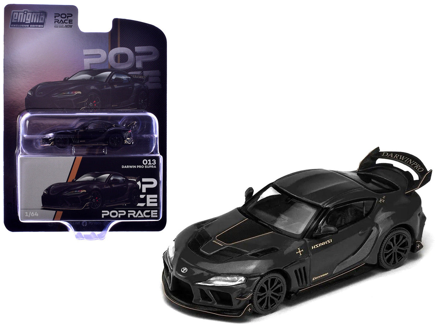 Toyota Supra DarwinPro Black with Gold Accents "Enigma Exclusive Edition" 1/64 Diecast Model Car