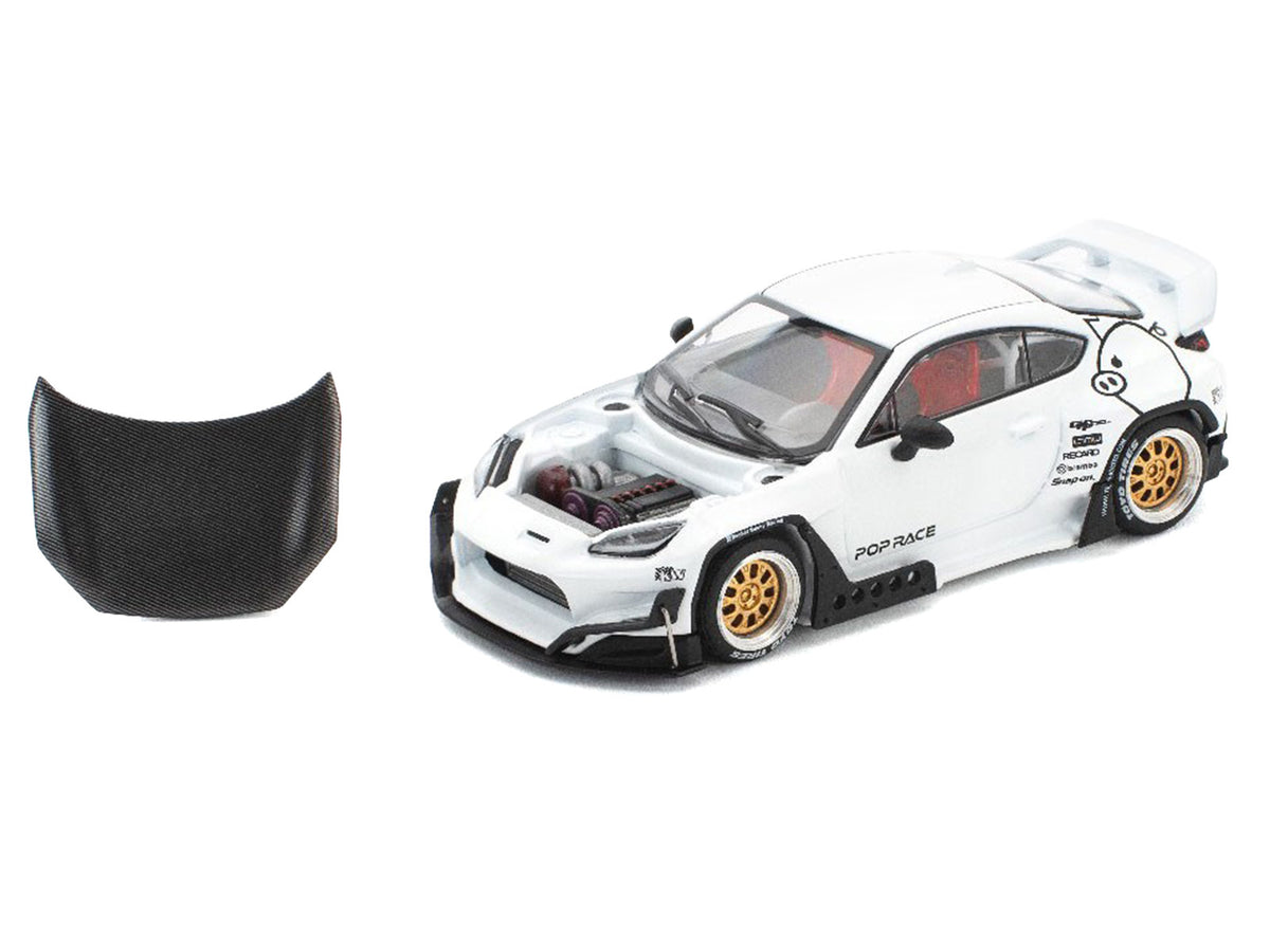 Toyota Pandem GR86 White with Carbon Hood "Enigma Exclusive Edition" 1/64 Diecast Model Car