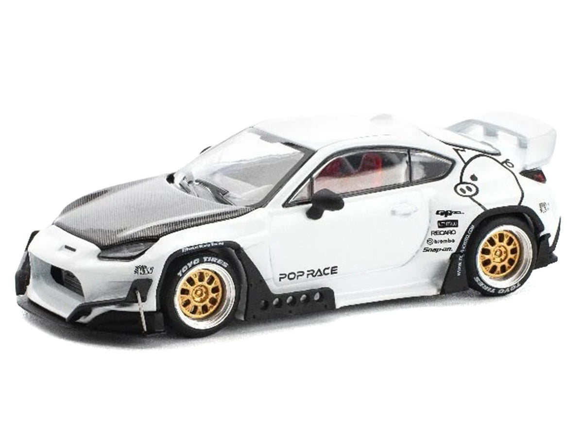 Toyota Pandem GR86 White with Carbon Hood "Enigma Exclusive Edition" 1/64 Diecast Model Car